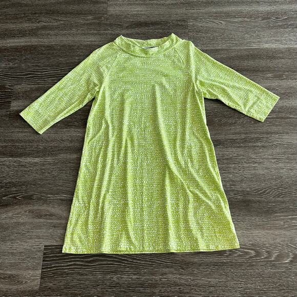 EUC Marimekko 100% Cotton Dress Medium Lime Green White Abstract Print Tunic - Picture 15 of 16